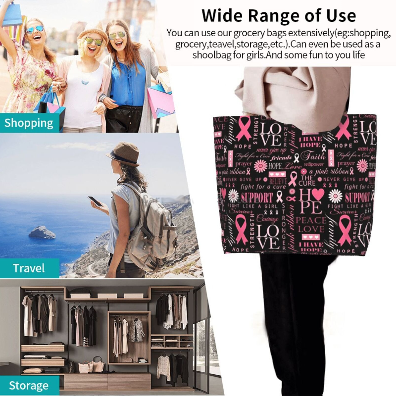 Pink Ribbon Breast Cancer Large Capacity Shopping Tote Bag
