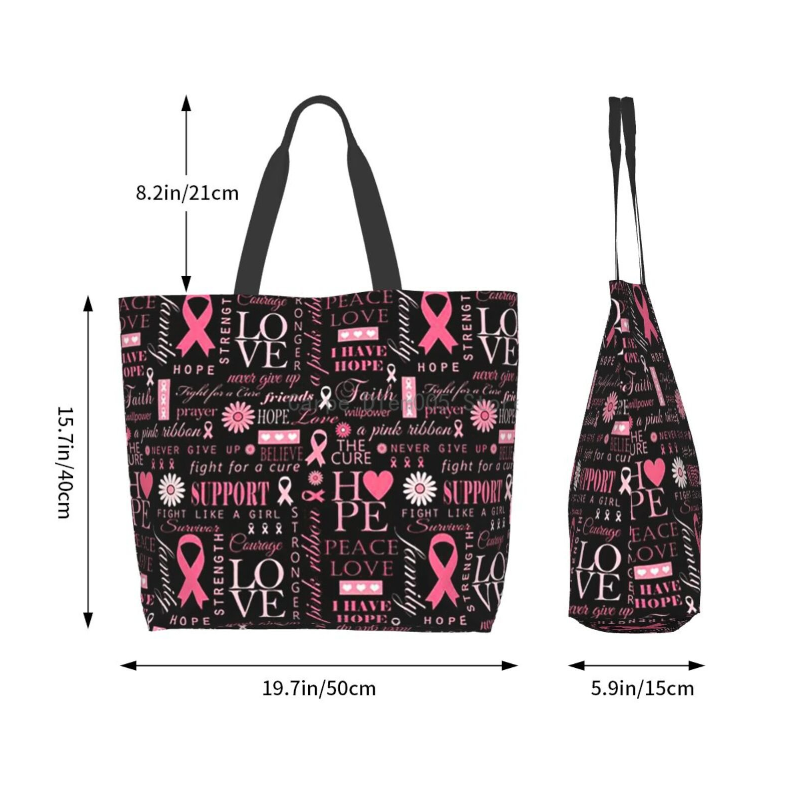 Pink Ribbon Breast Cancer Large Capacity Shopping Tote Bag