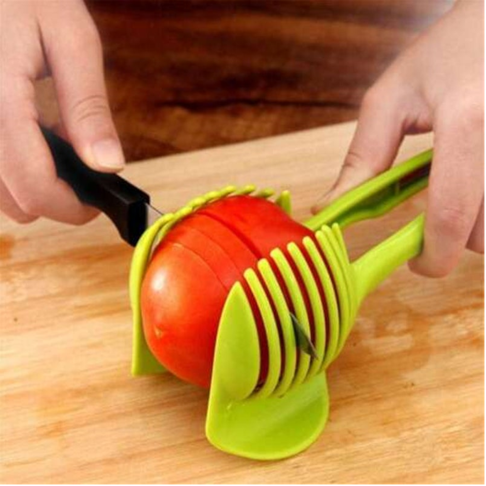Plastic Potato Slicer Tomato Cutter Tool Lemon Cutting Holder Cooking Tools Kitchen Accessories Green