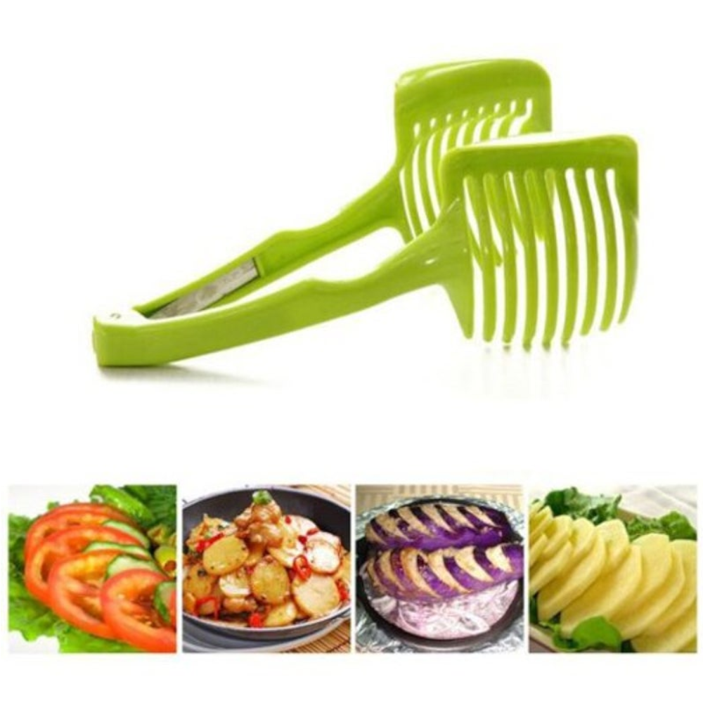Plastic Potato Slicer Tomato Cutter Tool Lemon Cutting Holder Cooking Tools Kitchen Accessories Green