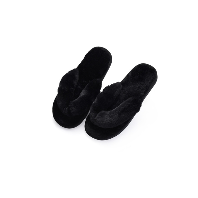 Plush Thong Slippers For Women Spa Soft Fleece Flip Flops Cozy Non Black