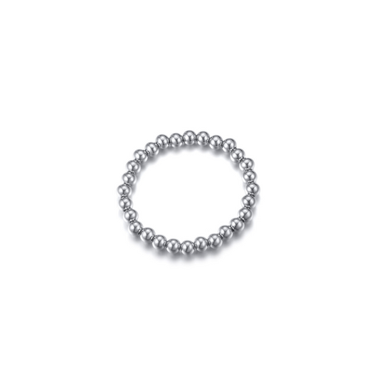 Veile Studios Polished Finish Stainless Steel Beads Stretch Bracelet Bangle Silver