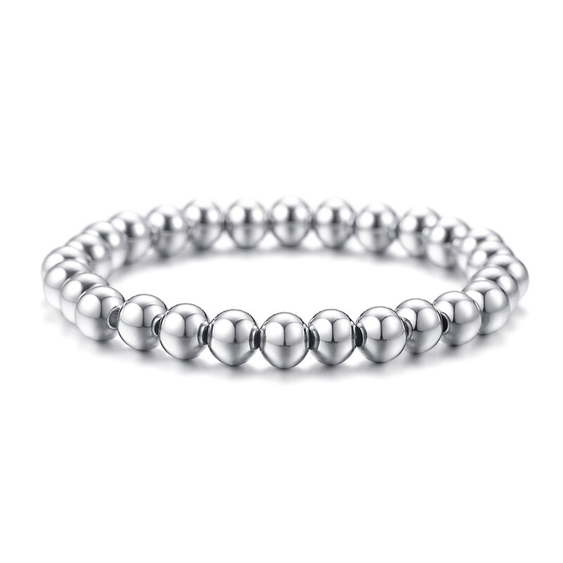Veile Studios Polished Finish Stainless Steel Beads Stretch Bracelet Bangle Silver