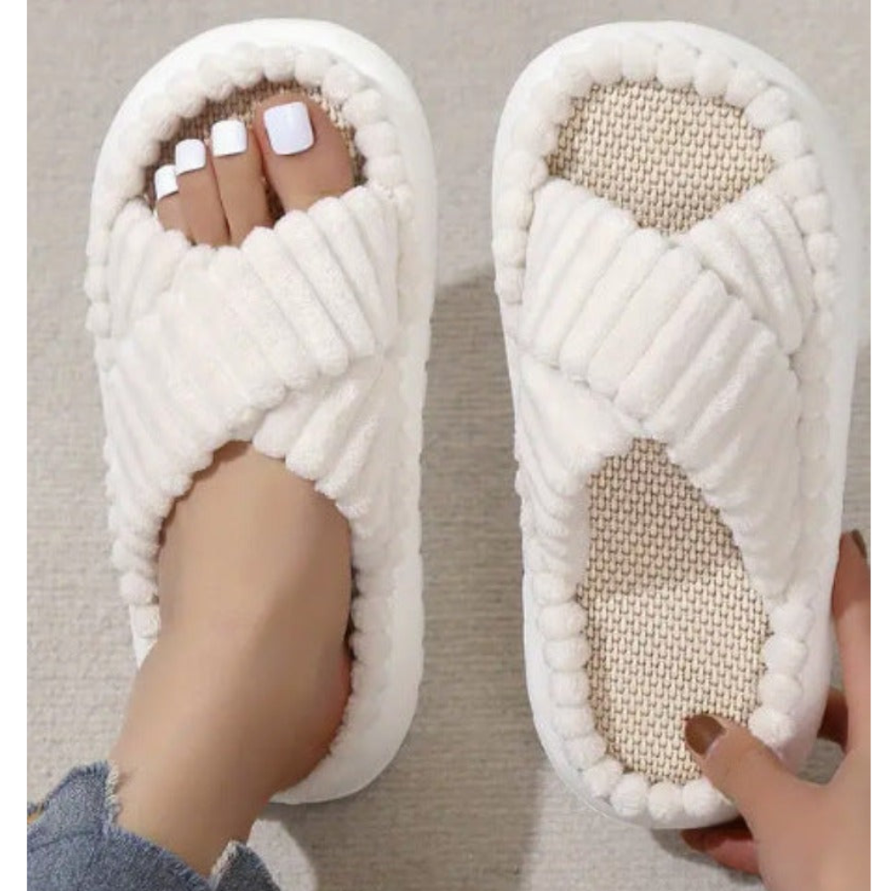 Fluffy Slippers Soft Criss-Cross Straight Designs