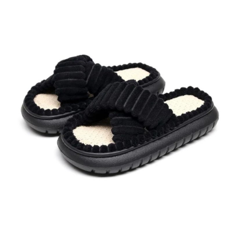 Fluffy Slippers Soft Criss-Cross Straight Designs