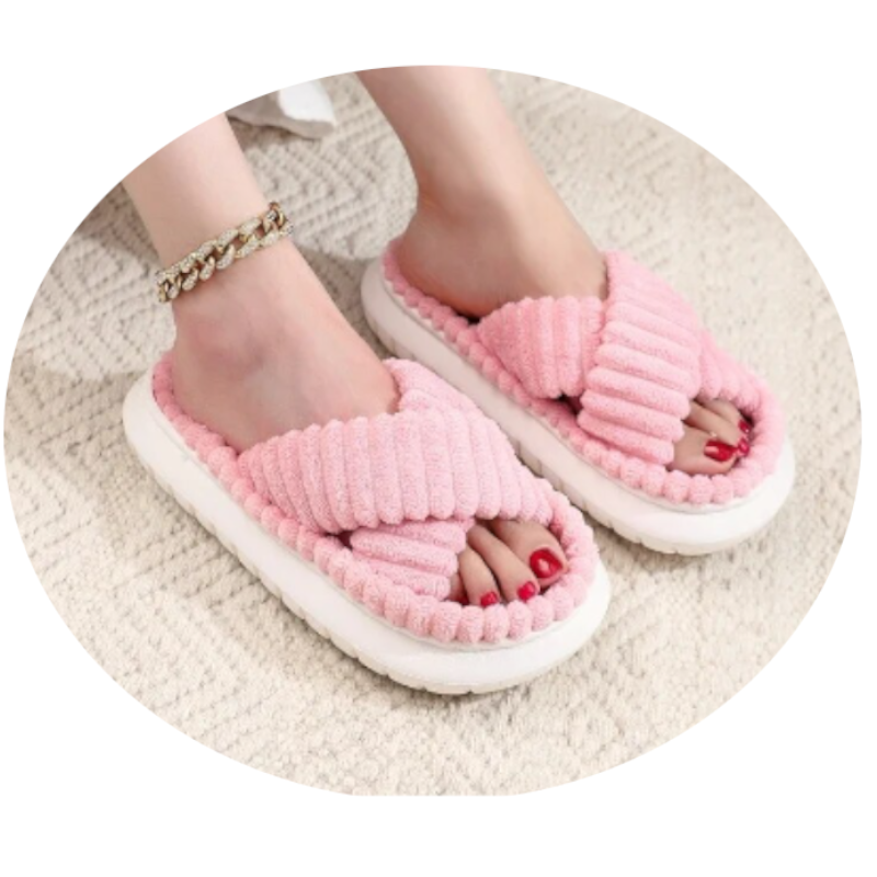 Fluffy Slippers Soft Criss-Cross Straight Designs