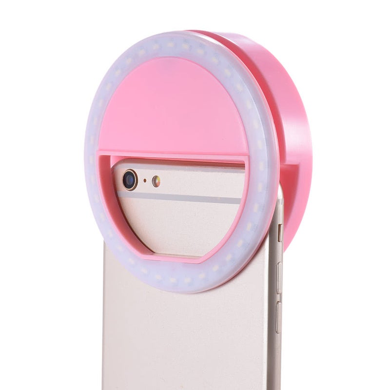 Portable Mini Selfie Led Ring Light Clip-On Mobile Phone Lamp Flash Pink