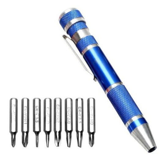 Pen Type 8 In 1 Multifunctional Screwdriver With Magnetic Blue