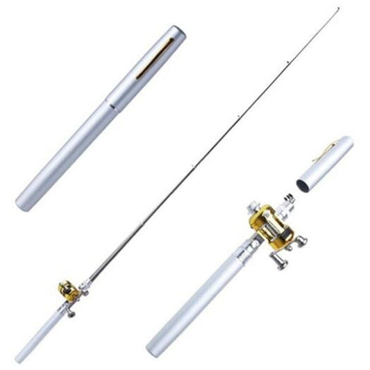 Pen Type Pocket Flexible Fishing Rod With Drum Reel Silver