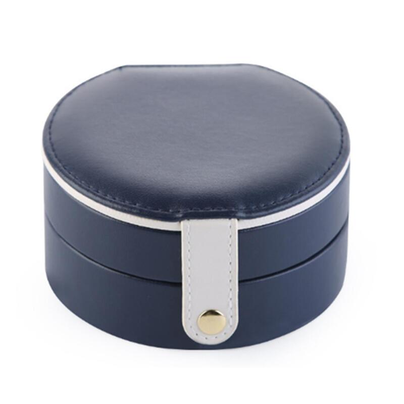 Portable Small Jewelry Case Travel Accessory Storage Box Organizer With Mirror For Women Blue White