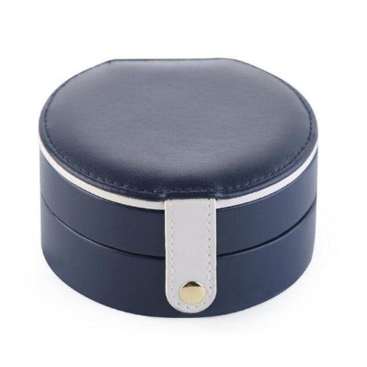 Portable Small Jewelry Case Travel Accessory Storage Box Organizer With Mirror For Women Blue White