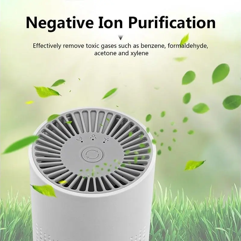Air Purifier Negative Ion Cleaner Four Layer Filter Remove Toxic Gases Household Car Usb Rechargeable White