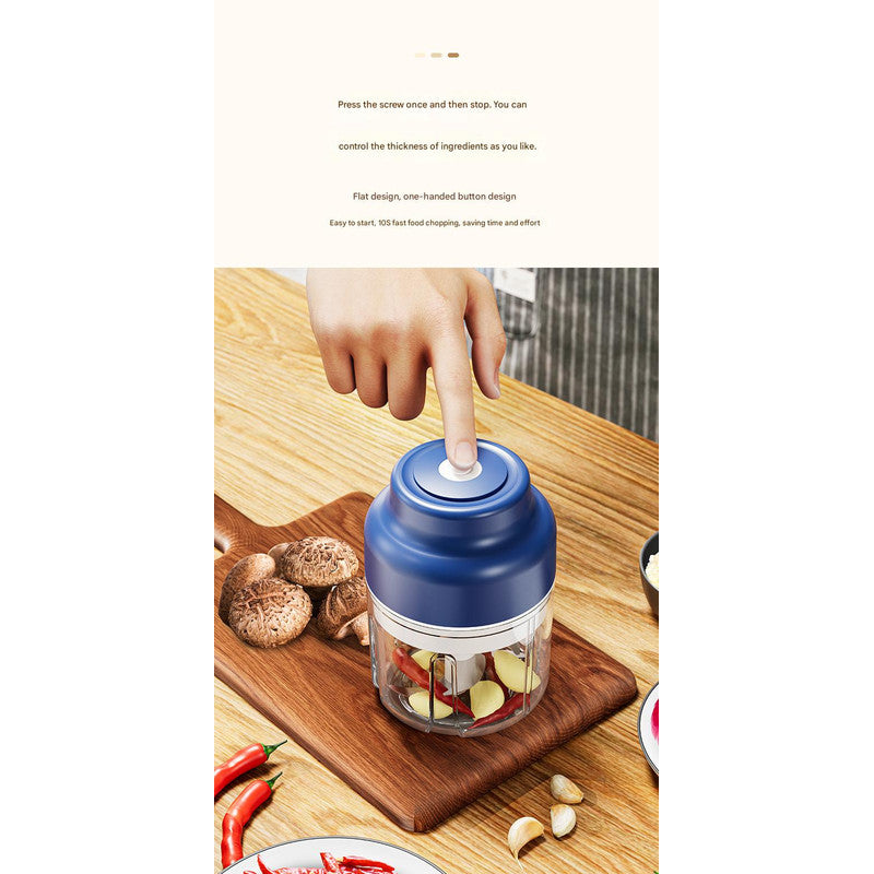 Powerful Mini Electric Food Chopper Usb Rechargeable Cordless Garlic & Meat Mincer(Purple 250Ml + 4 Blade Knife)