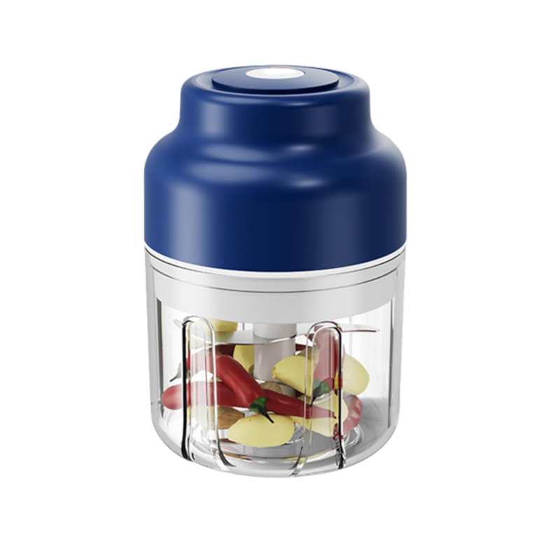 Powerful Mini Electric Food Chopper Usb Rechargeable Cordless Garlic & Meat Mincer(Blue 320Ml + 6 Blade Knife)