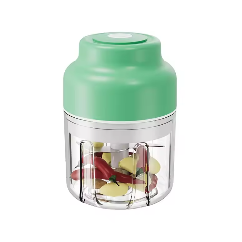 Powerful Mini Electric Food Chopper Usb Rechargeable Cordless Garlic & Meat Mincer(Green 320Ml + 6 Blade Knife)