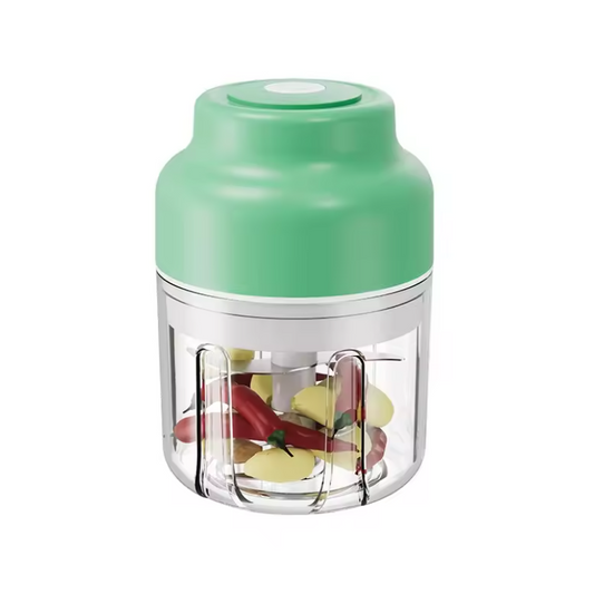 Powerful Mini Electric Food Chopper Usb Rechargeable Cordless Garlic & Meat Mincer(Green 320Ml + 6 Blade Knife)