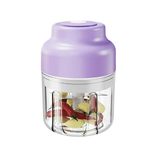 Powerful Mini Electric Food Chopper Usb Rechargeable Cordless Garlic & Meat Mincer(Purple 250Ml + 4 Blade Knife)