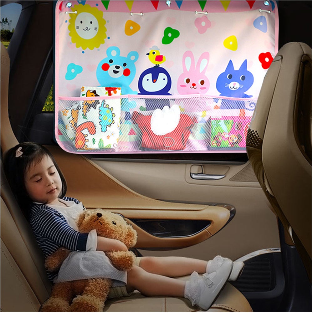 Printed Car Sunshade With Mesh Pocket Window