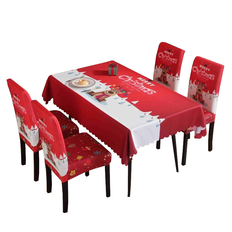 Printed Festive Christmas Table Cloths Chair Covers Party Decorations