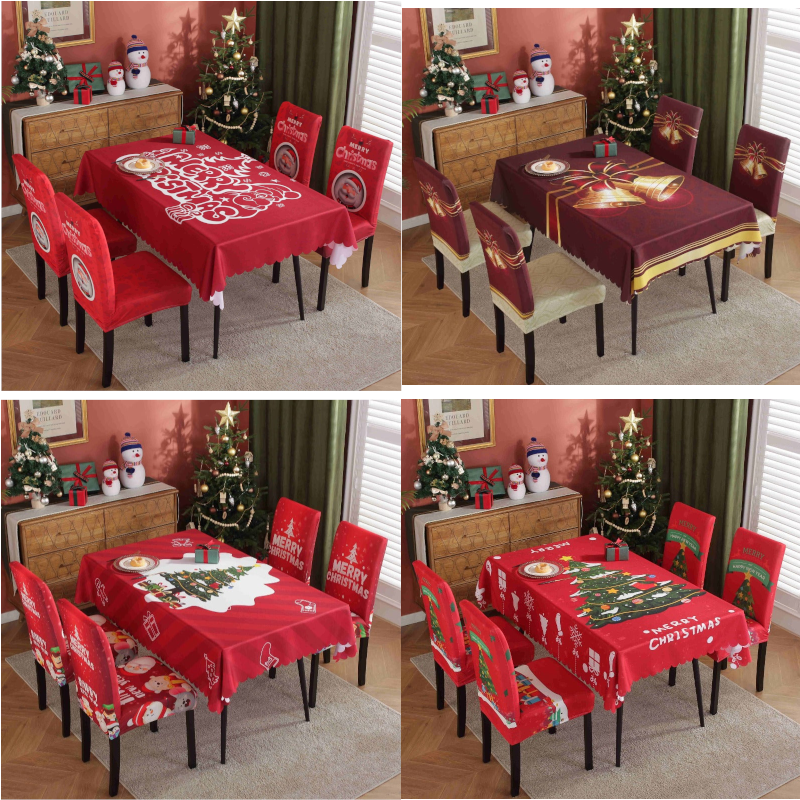 Printed Festive Christmas Table Cloths Chair Covers Party Decorations