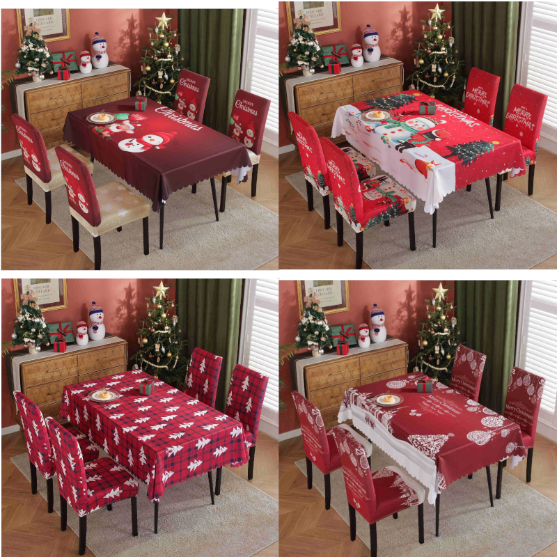 Printed Festive Christmas Table Cloths Chair Covers Party Decorations