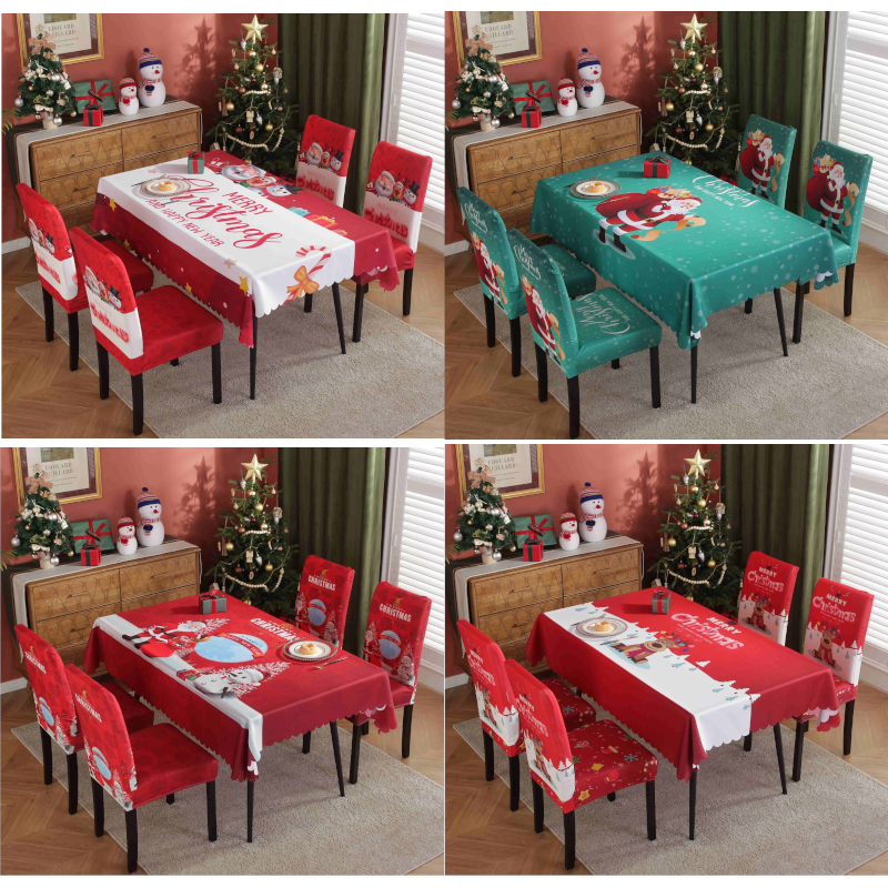 Printed Festive Christmas Table Cloths Chair Covers Party Decorations