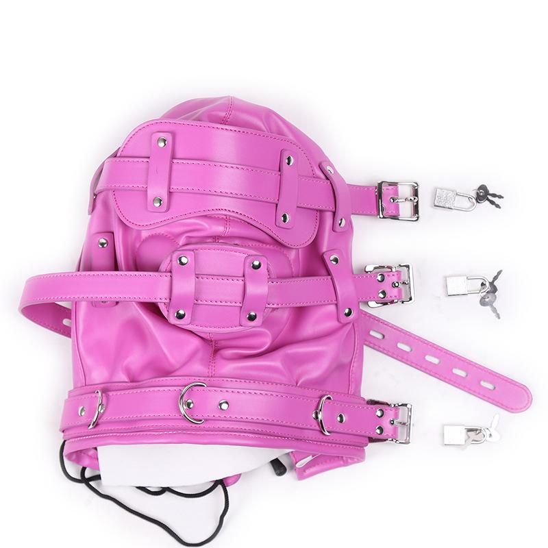 Pink Blue Fetish Full Hood With Mouth Dildo Gag Bdsm Bondage Sex Mask
