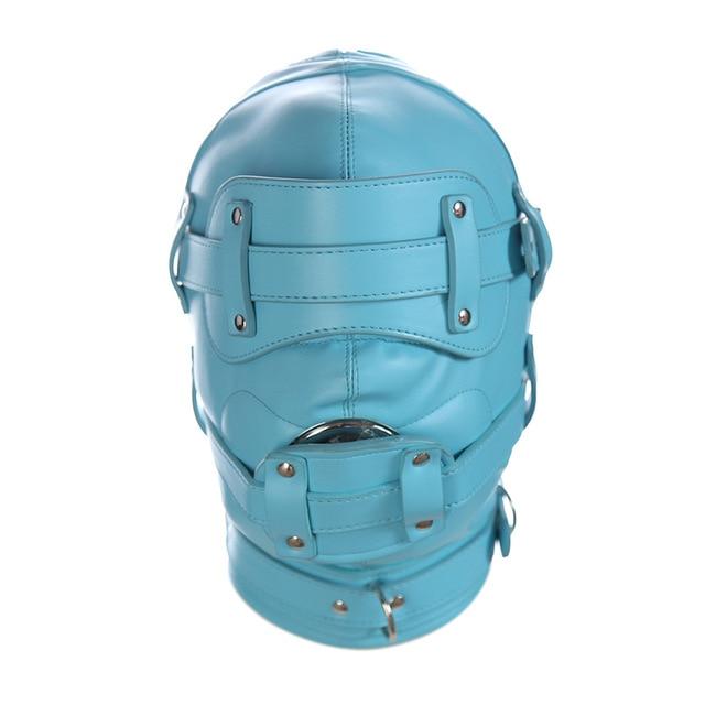 Pink Blue Fetish Full Hood With Mouth Dildo Gag Bdsm Bondage Sex Mask