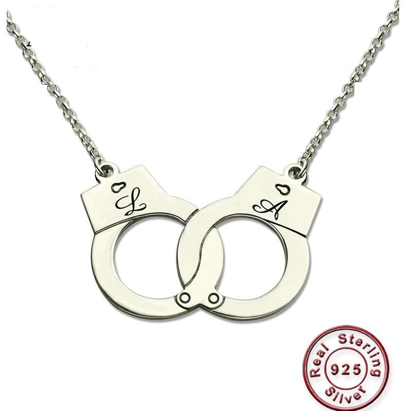 Custom Initials Necklace Pendant Handcuffs Symbolic Jewellery Bdsm