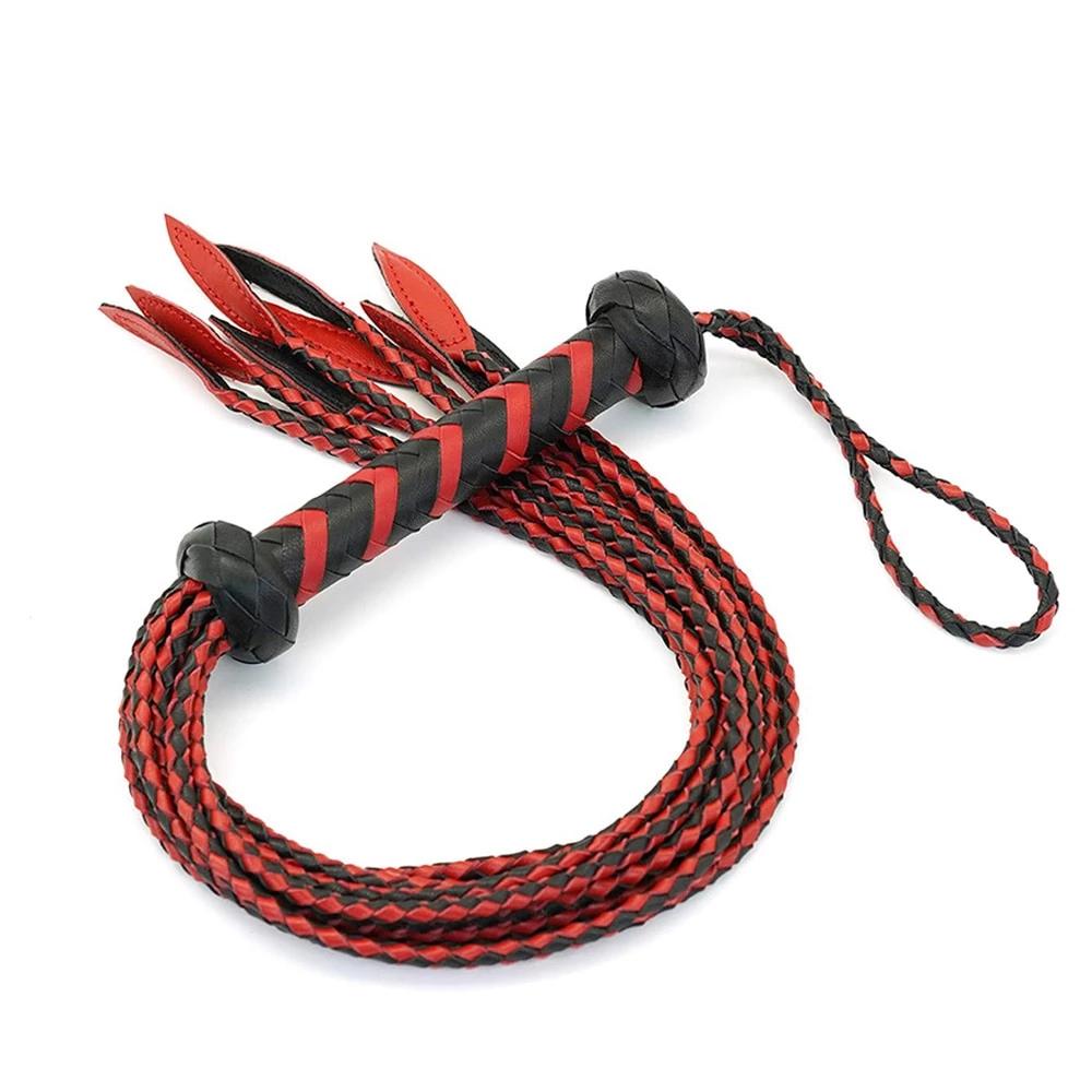 60Cm Black Red Brown Leather Flogger Braided Handle Tails Spanking Toy Bdsm