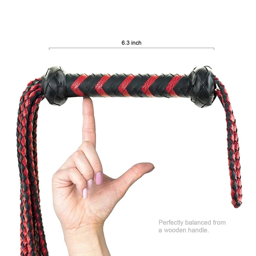 60Cm Black Red Brown Leather Flogger Braided Handle Tails Spanking Toy Bdsm