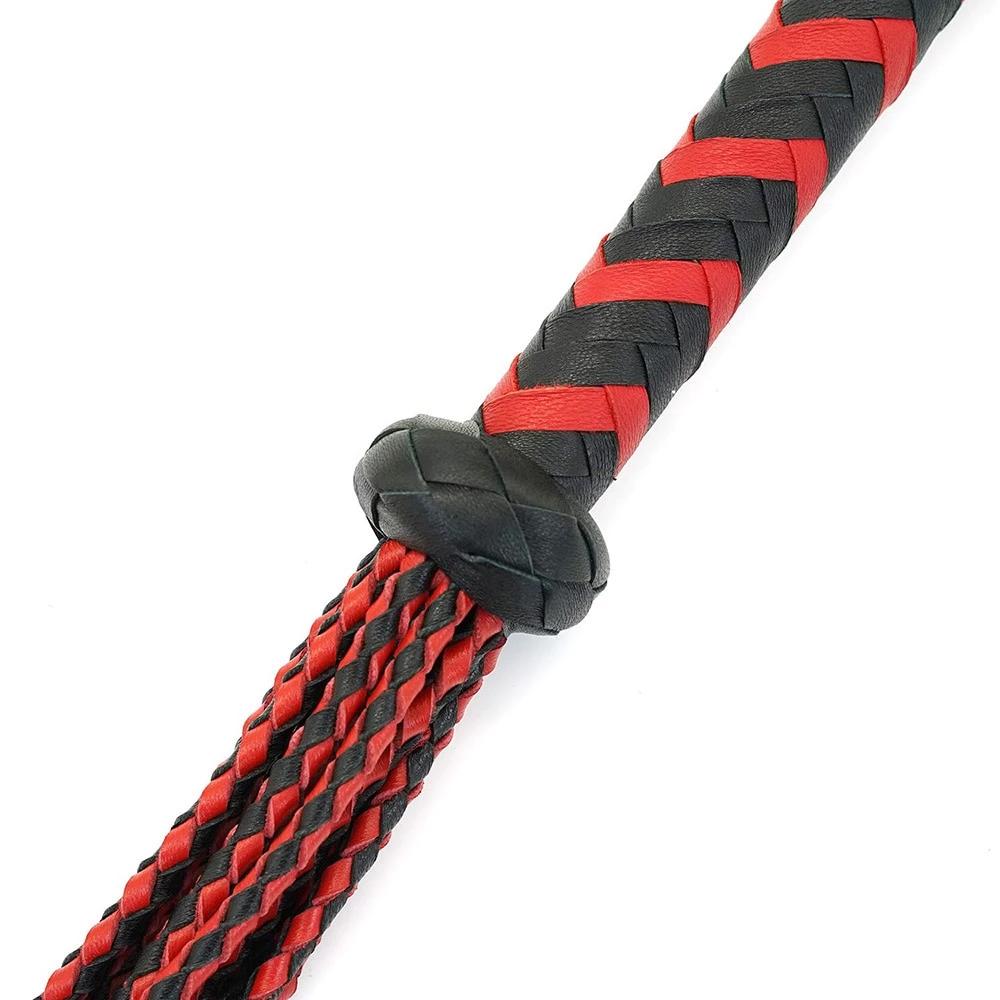 60Cm Black Red Brown Leather Flogger Braided Handle Tails Spanking Toy Bdsm