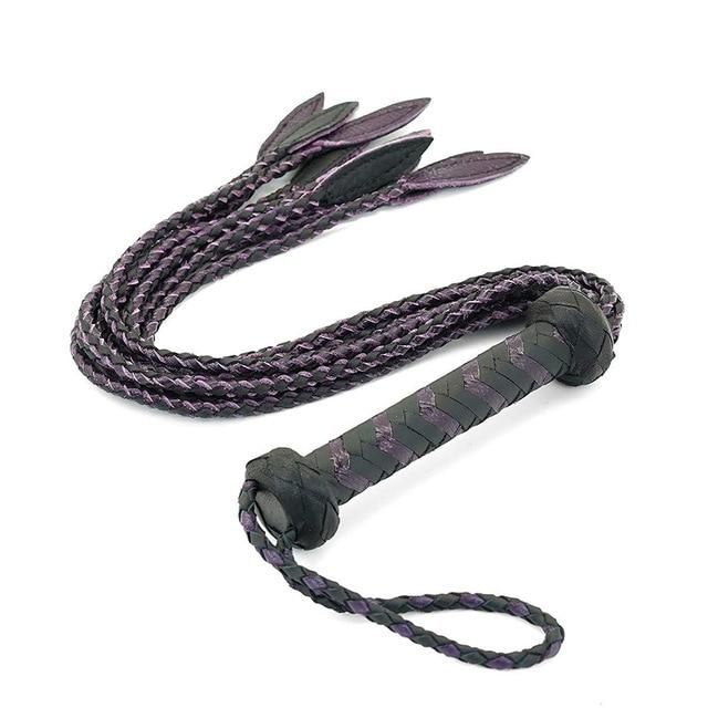 60Cm Black Red Brown Leather Flogger Braided Handle Tails Spanking Toy Bdsm