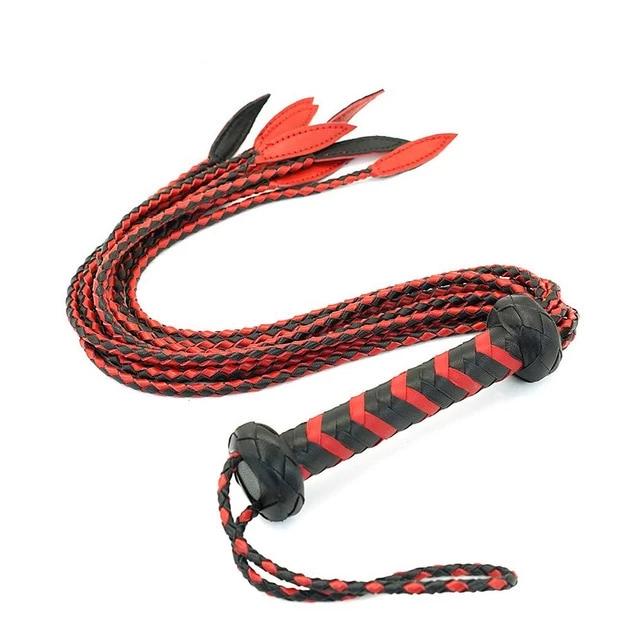 60Cm Black Red Brown Leather Flogger Braided Handle Tails Spanking Toy Bdsm