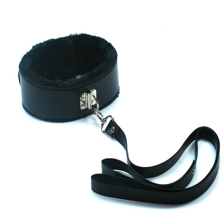 Bdsm Plush Collar Leash Purple Black Red Bondage Restraints Kink