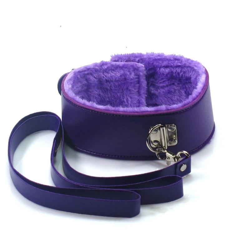 Bdsm Plush Collar Leash Purple Black Red Bondage Restraints Kink