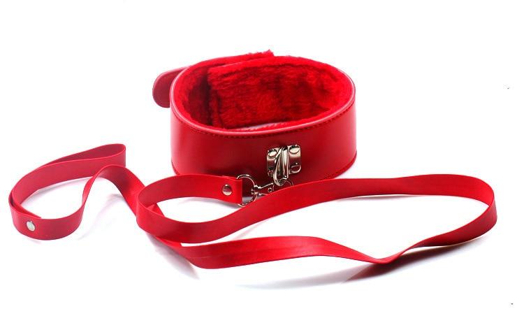 Bdsm Plush Collar Leash Purple Black Red Bondage Restraints Kink