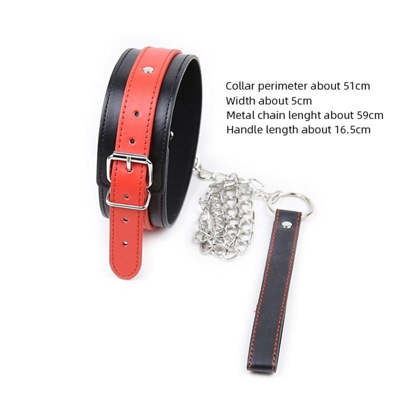 Sexy Leather Bondage Collar Lead Chain Dog Roleplay Puppy Pet Play B-D-S-M
