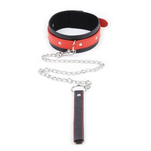 Sexy Leather Bondage Collar Lead Chain Dog Roleplay Puppy Pet Play B-D-S-M