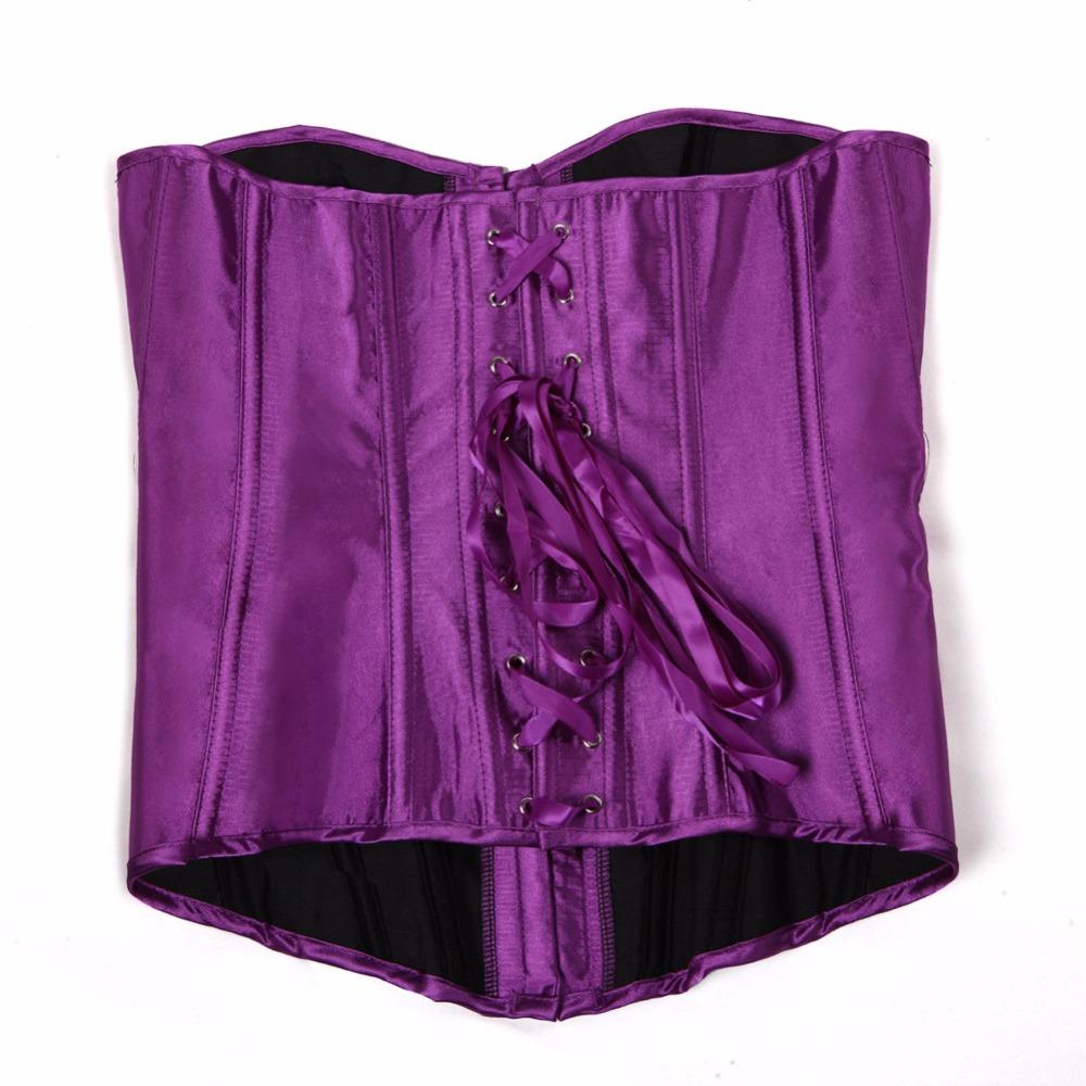 Satin Over Bust Corset Lace Up Back Pink Purple Blue Gold Red Erotic Lingerie