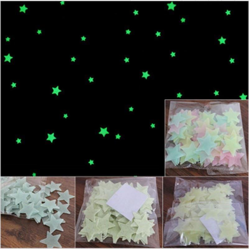 50Pcs 3D Stars Glow In The Dark Wall Stickers Luminous Fluorescent Decor