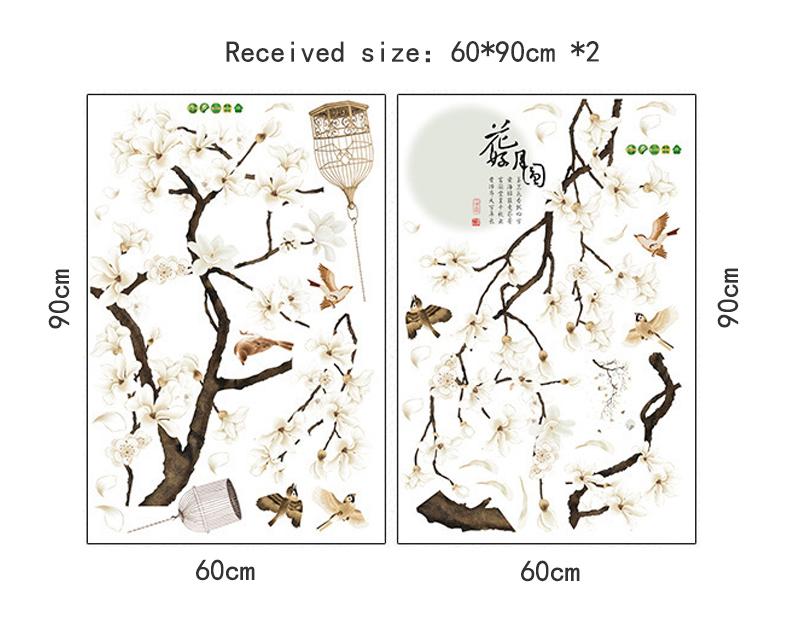 187 X 128Cm Big Size Tree Wall Stickers Birds Flower Bedroom Decor