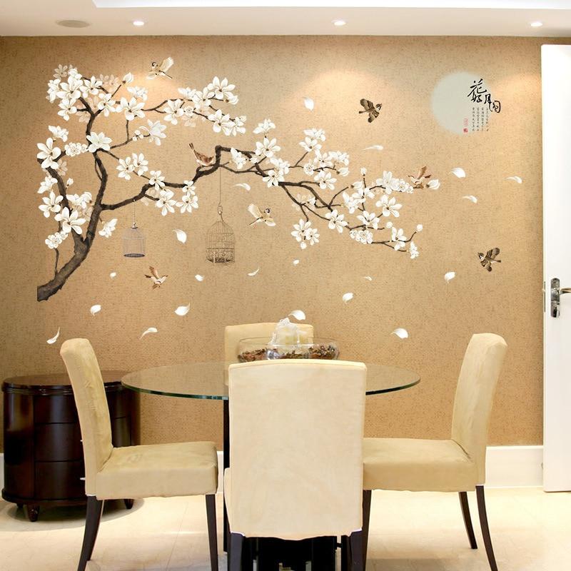 187 X 128Cm Big Size Tree Wall Stickers Birds Flower Bedroom Decor
