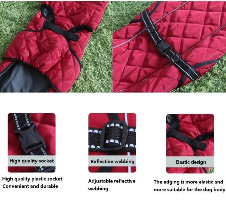 Warm Fleece Large Pet Dog Jacket With Reflective Strip