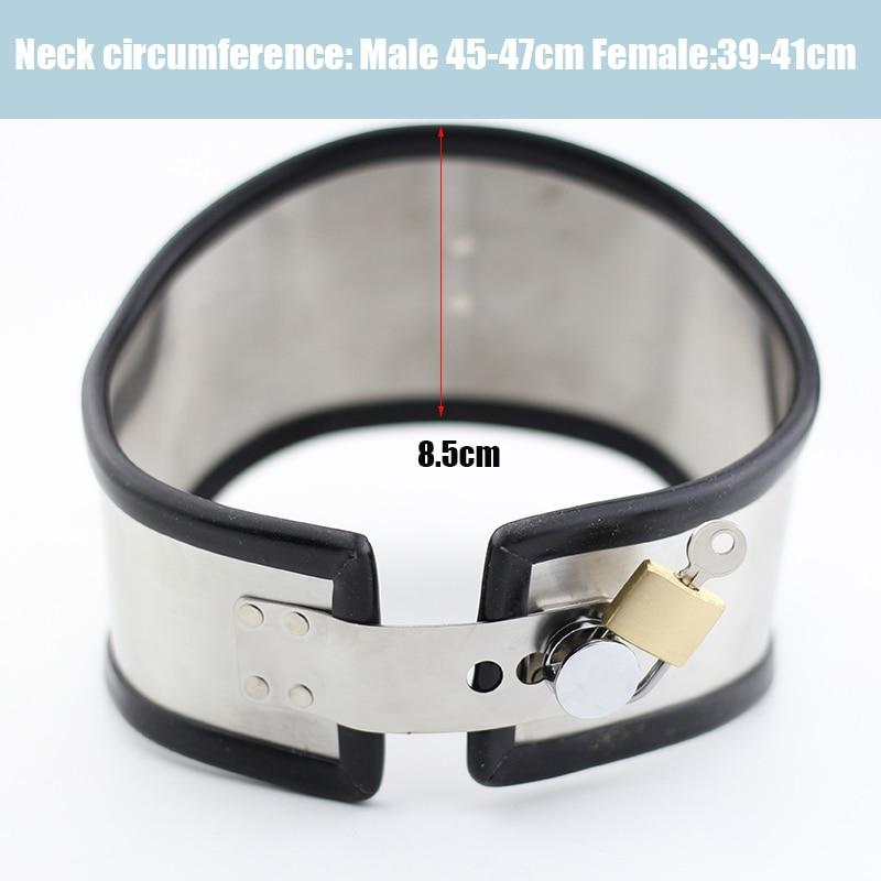Bdsm Posture Bondage Rubber Lined Stainless Steel Locking Collar