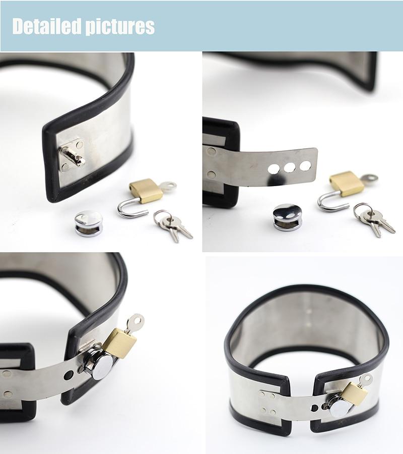 Bdsm Posture Bondage Rubber Lined Stainless Steel Locking Collar