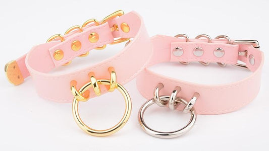 Bdsm Pink Faux Leather Silver Gold Ring Kitten Submissive Collar