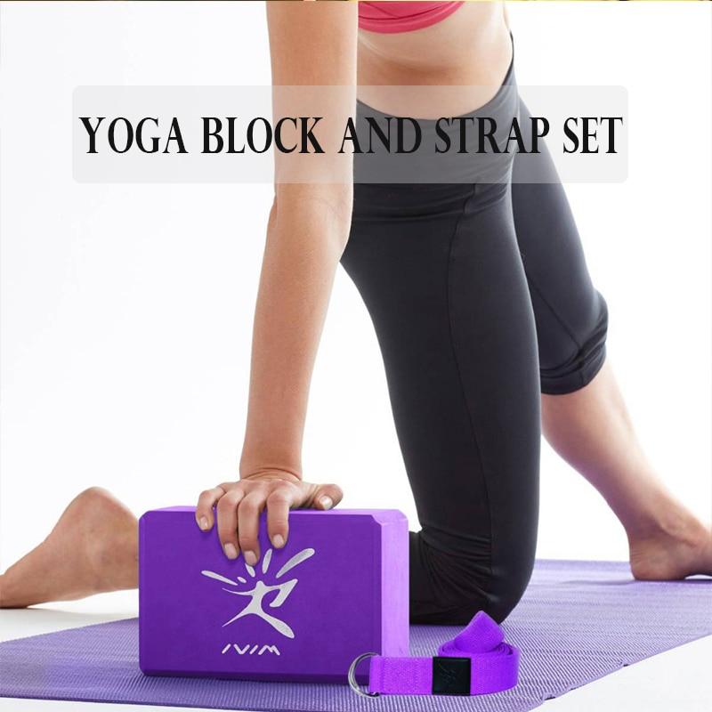 2Pcs Foam Yoga Block Plus Strap Exercise Fitness Workout