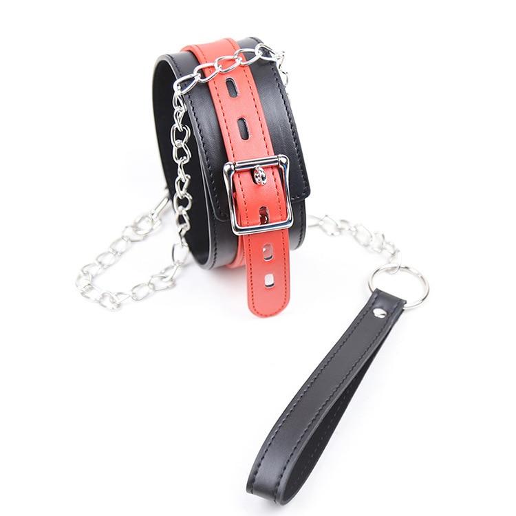 Sexy Leather Bondage Collar Lead Chain Dog Roleplay Puppy Pet Play B-D-S-M
