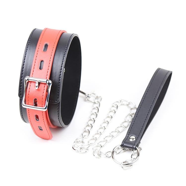 Sexy Leather Bondage Collar Lead Chain Dog Roleplay Puppy Pet Play B-D-S-M